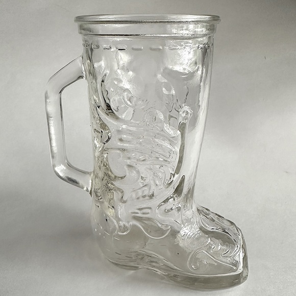 VTG clear glass cowboy boot mug tumbler cup vase western design handle 12 oz - Picture 9 of 10